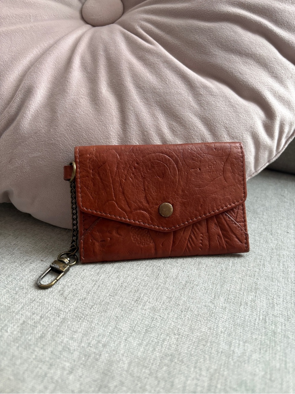 American Leather Co. Embossed Genuine Leather Card Wallet Coin Purse